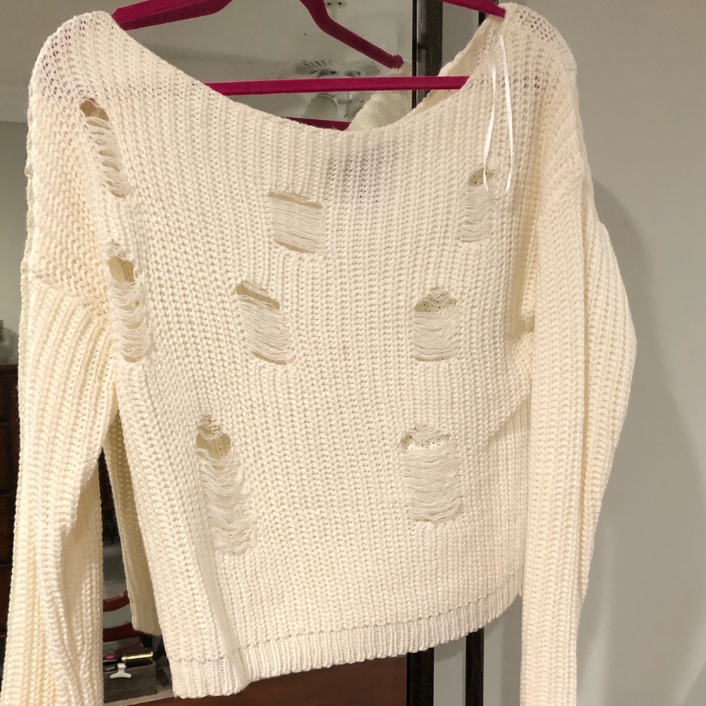 White ripped style sweater